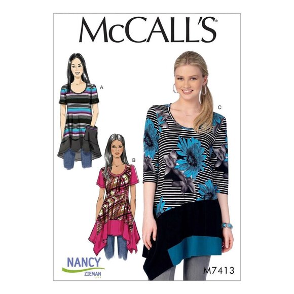 McCall's M7413 Misses 8 to 16 Tunic Tops Asymmetrical Hem Uncut Sewing Pattern - Picture 3 of 9